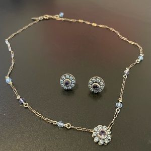 Liz Palacios, S.F. Antiqued silver necklace & earrings w/blue Swarovski crystals